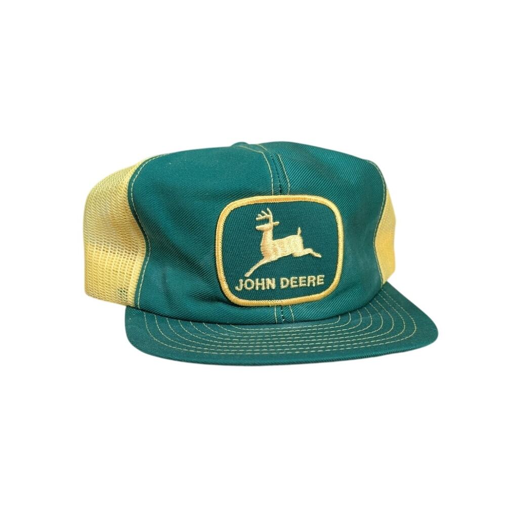 Vintage John Deere Trucker Hat Mesh Snapback Louisville Mfg USA Farm Cap 70s 80s
